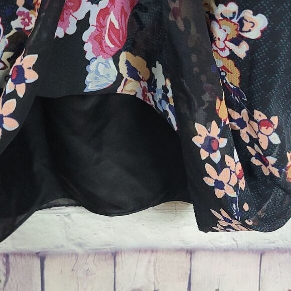 Sophie Max Black Floral Sheer Lined Mini Dress XS Long Sleeve Bohemian Western - Picture 9 of 12